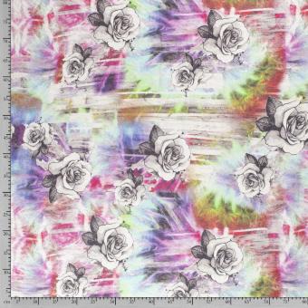Twill Digitaldruck Batik mit Rose weiß-bunt 