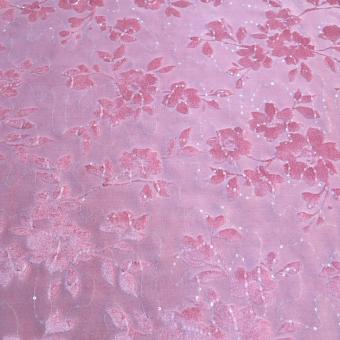 floraler Flockprint-Jersey rosa mit Pailletten 