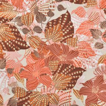 Viskose Druck Blumen mit Gold beige-lachs-nougat 