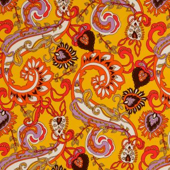 Viskosedruck PAISLEY gelb-orange-rot 