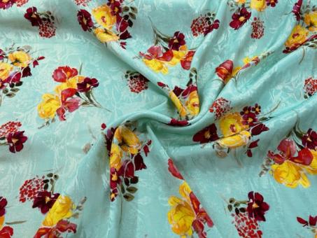 floraler Viskose-Jacquard mint-gelb-rot 