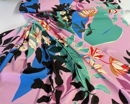 Crepe Marocain Druck Floral rosa-bunt 