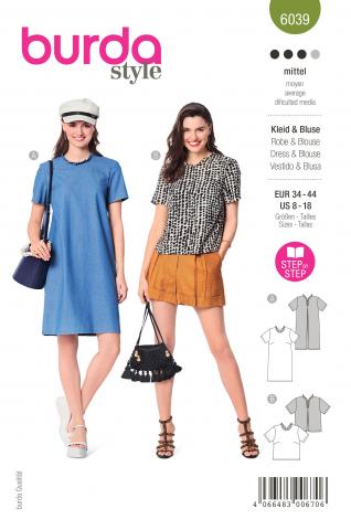 Burda 6039 Kleid / Bluse 34 - 44 (DOB) 