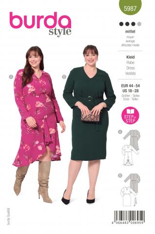 Burda 5987 Kleid mit V-Ausschnitt un (PLUS) 