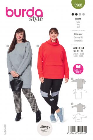 Burda 5988 Sweater mit Halsbündchen (PLUS) 