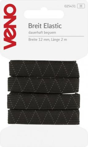 Breit Elastik 12mm breit schwarz   2 Meter 