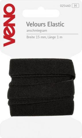 Velours  Elastik 15mm breit schwarz   1 Meter 